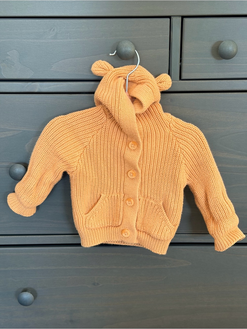 Jamie Kay 0-3 Knit Bear Ear Hoodie Cardigan in Tan